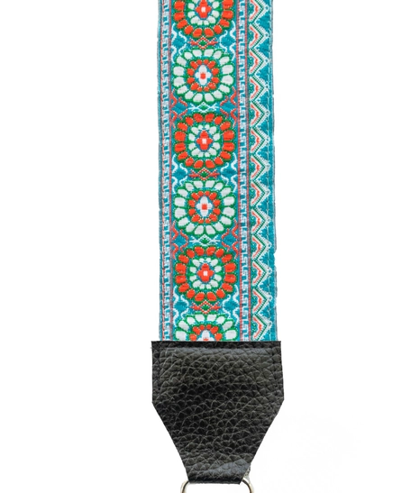 Wide Leather Shoulder Strap with Colorful Stitched Patterns - Multiple Patterns - Pattern 1