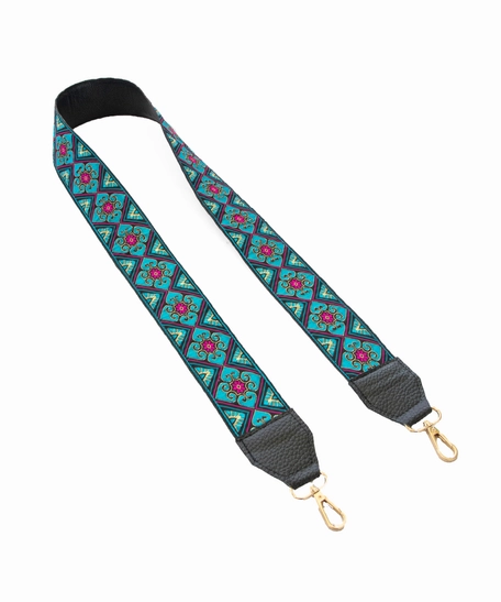 Wide Leather Shoulder Strap with Colorful Stitched Patterns - Multiple Patterns - Pattern 1