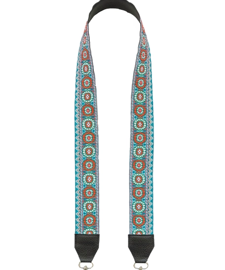 Wide Leather Shoulder Strap with Colorful Stitched Patterns - Multiple Patterns - Pattern 1