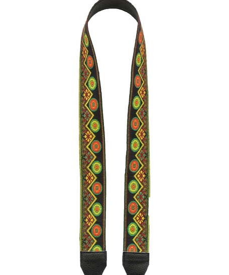 Wide Leather Shoulder Strap with Colorful Stitched Patterns - Multiple Patterns - Pattern 1