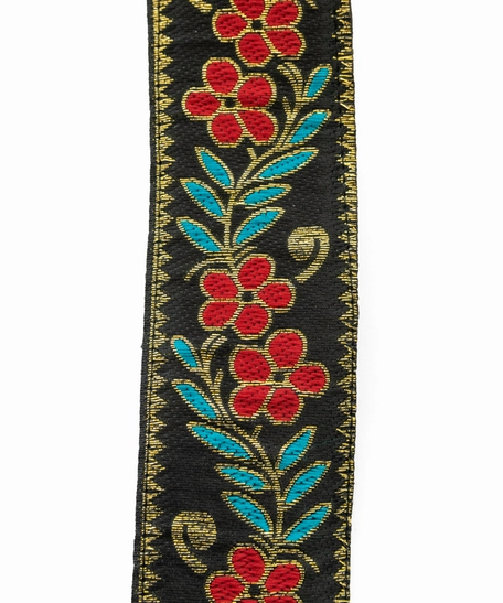 Wide Leather Shoulder Strap with Colorful Stitched Patterns - Multiple Patterns - Pattern 1