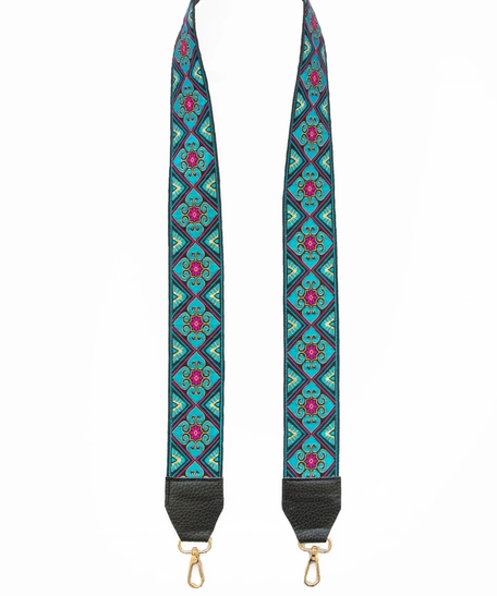 Wide Leather Shoulder Strap with Colorful Stitched Patterns - Multiple Patterns - Pattern 1