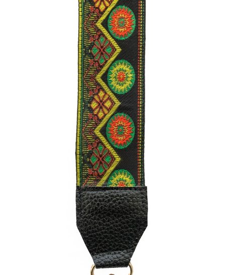 Wide Leather Shoulder Strap with Colorful Stitched Patterns - Multiple Patterns - Pattern 1