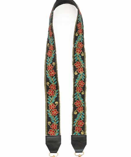 Wide Leather Shoulder Strap with Colorful Stitched Patterns - Multiple Patterns - Pattern 1