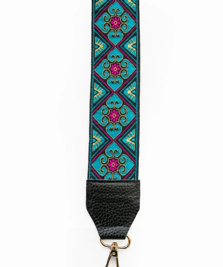 Wide Leather Shoulder Strap with Colorful Stitched Patterns - Multiple Patterns - Pattern 1