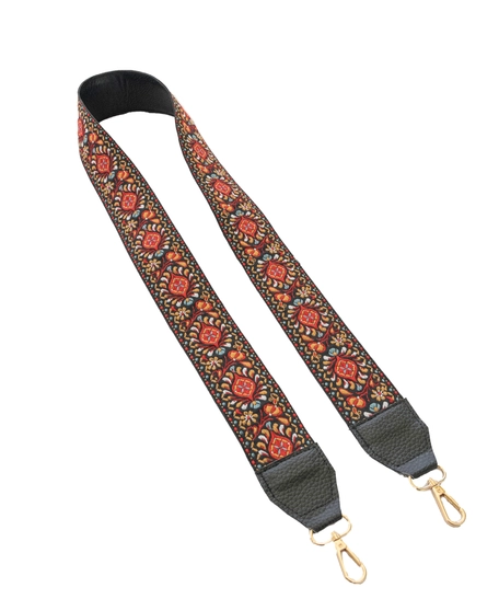 Leather Bag Strap with Colorful Stitched Patterns - Multiple Patterns - Pattern 1