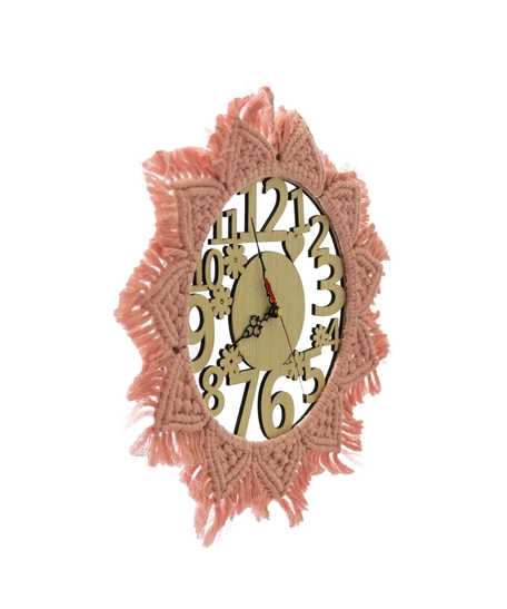 Wooden Wall Clock with Pink Sunflower Crochet Frame