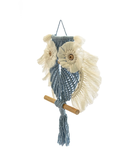 Blue & White Owl Wall Hanging Hand-Woven