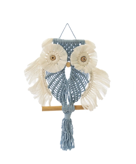 Blue & White Owl Wall Hanging Hand-Woven