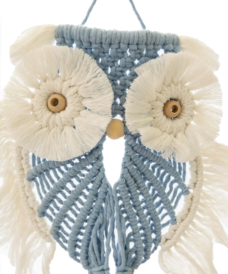 Blue & White Owl Wall Hanging Hand-Woven