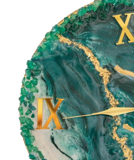 Resin Wood Wall Clock with Roman Numeral - Green & Gold