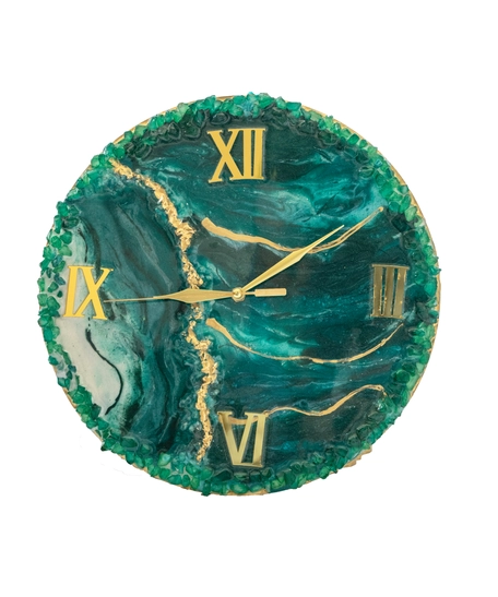 Resin Wood Wall Clock with Roman Numeral - Green & Gold