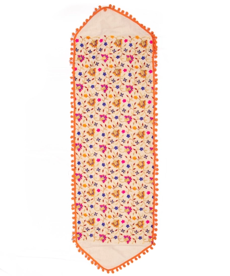 Beige Table Runner with Colorful Floral Patterns - Multiple Designs - Design 1