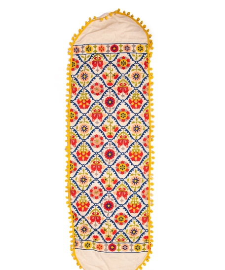 Beige Table Runner with Colorful Floral Patterns - Multiple Designs - Design 1