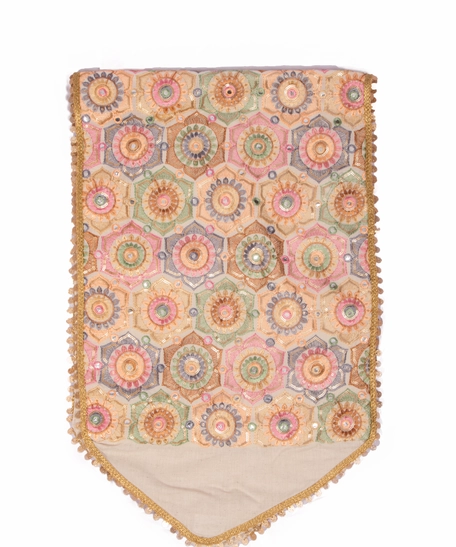 Beige Table Runner with Colorful Floral Patterns - Multiple Designs - Design 1