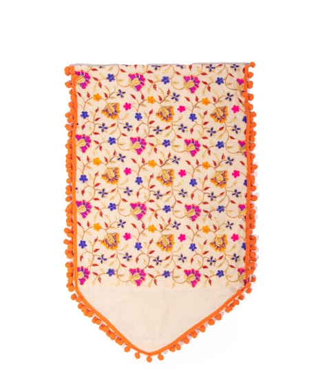 Beige Table Runner with Colorful Floral Patterns - Multiple Designs - Design 1