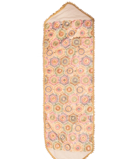 Beige Table Runner with Colorful Floral Patterns - Multiple Designs - Design 1