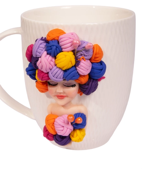 White Ceramic Mug Decorated with Hand-Formed Woman Figure