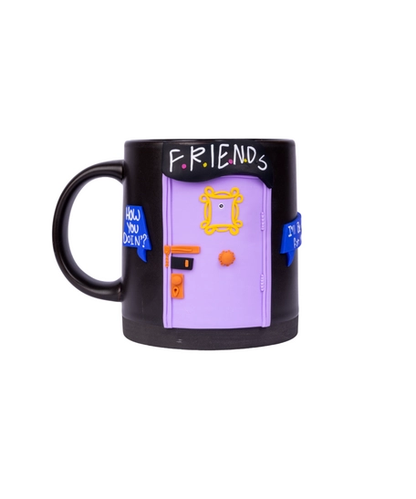 Black Ceramic Mug with Polymer Clay Decoration - Friends 