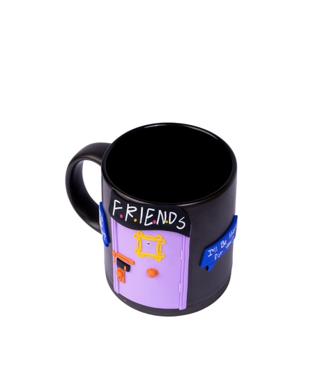 Black Ceramic Mug with Polymer Clay Decoration - Friends 