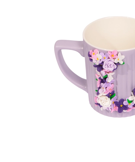 Matt Lavender Ceramic Mug Adorned with Floral L Letter