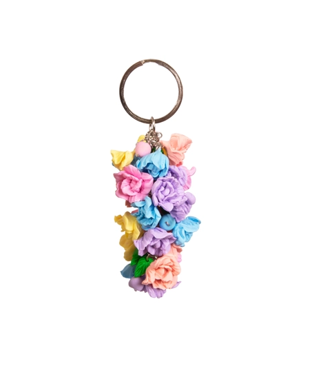 Hand-Formed Polymer Clay Keychain - Colorful Flowers