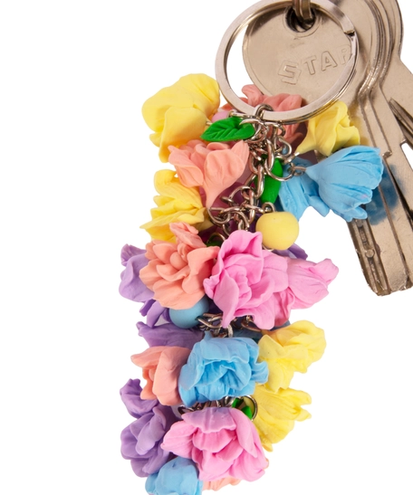 Hand-Formed Polymer Clay Keychain - Colorful Flowers