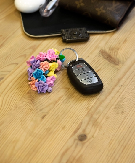 Hand-Formed Polymer Clay Keychain - Colorful Flowers