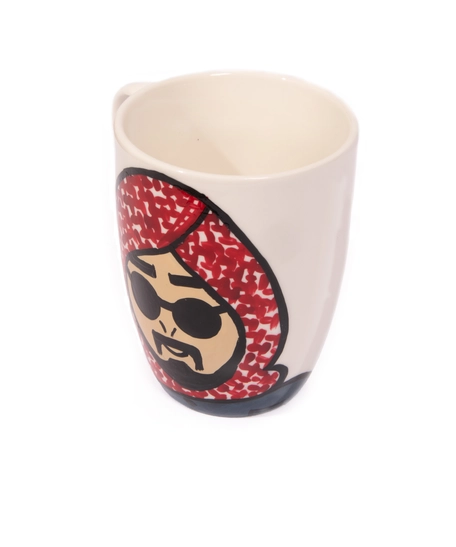 White Ceramic Mug with Hand Paintings of a Man Wearing Shemagh - Multiple Colors - Navy