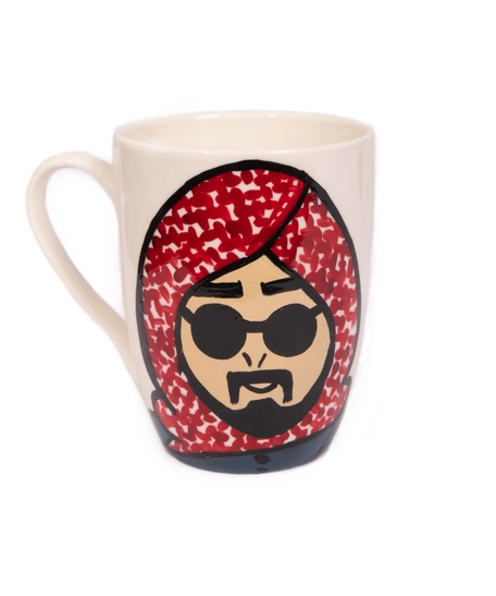 White Ceramic Mug with Hand Paintings of a Man Wearing Shemagh - Multiple Colors - Navy