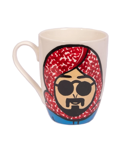 White Ceramic Mug with Hand Paintings of a Man Wearing Shemagh - Multiple Colors - Navy