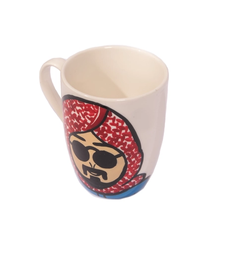 White Ceramic Mug with Hand Paintings of a Man Wearing Shemagh - Multiple Colors - Navy