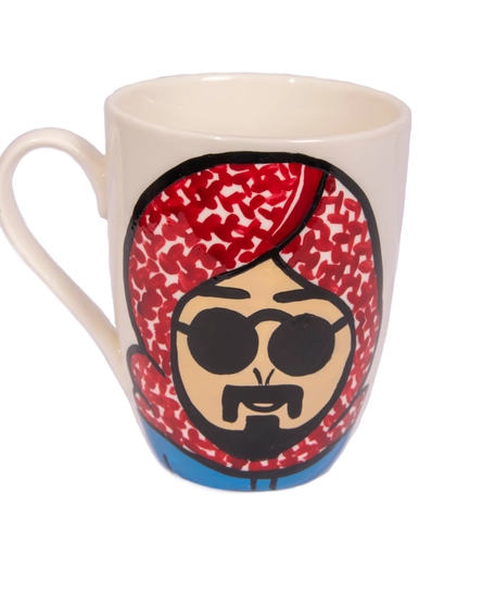 White Ceramic Mug with Hand Paintings of a Man Wearing Shemagh - Multiple Colors - Navy