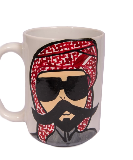 White Ceramic Mug with Hand Paintings - Man with Big Mustache