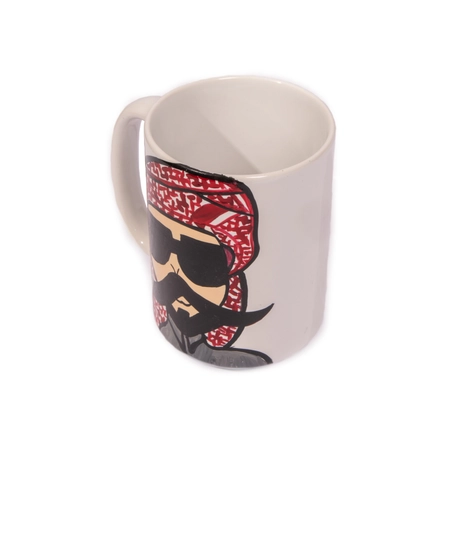 White Ceramic Mug with Hand Paintings - Man with Big Mustache