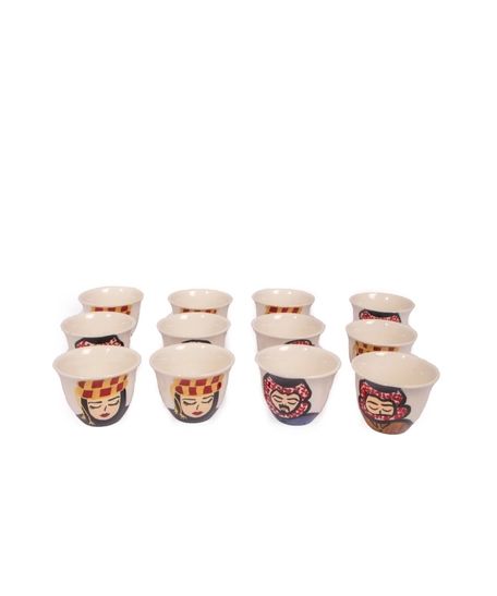 White Arabic Coffee Set Adorned with Beautiful Hand Paintings - 1 Cup - Bedouin Man with Traditional Outfit