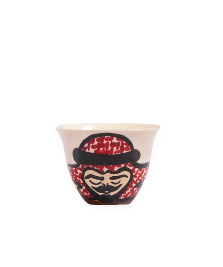 White Arabic Coffee Set with Elegant Hand Drawings - 1 Cup - Lady with Red Scarf