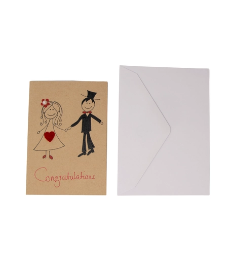 Brown Wedding Congratulation Card with Envelope - Bride and Groom