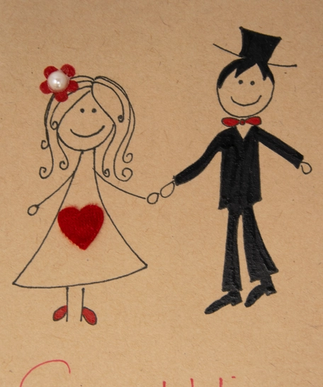 Brown Wedding Congratulation Card with Envelope - Bride and Groom