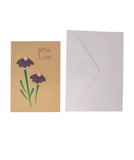 Floral Brown Postcard with Envelope - With Love