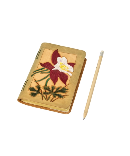 Small Leather Notebook with Printed Floral Drawings
