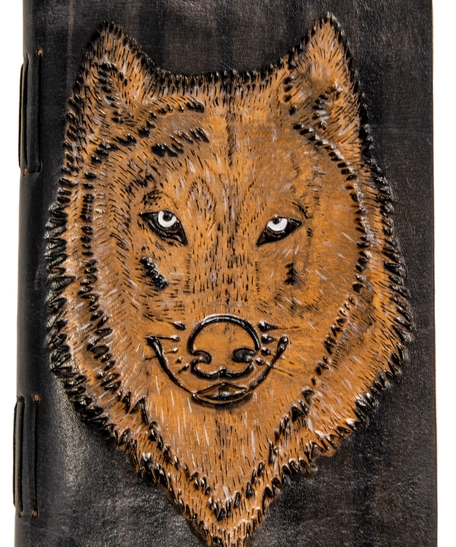 Small Leather Notebook with a Husky Dog Print - Multiple Colors - Black