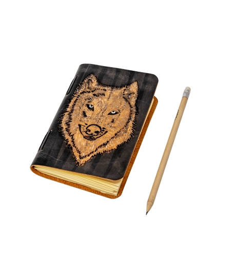 Small Leather Notebook with a Husky Dog Print - Multiple Colors - Black