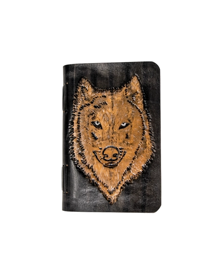 Small Leather Notebook with a Husky Dog Print - Multiple Colors - Black