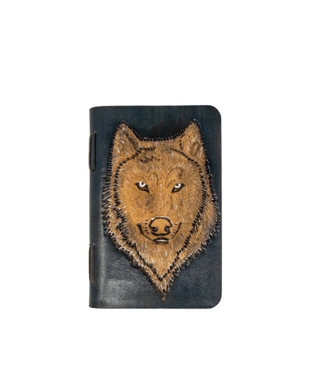 Small Leather Notebook with a Husky Dog Print - Multiple Colors - Black