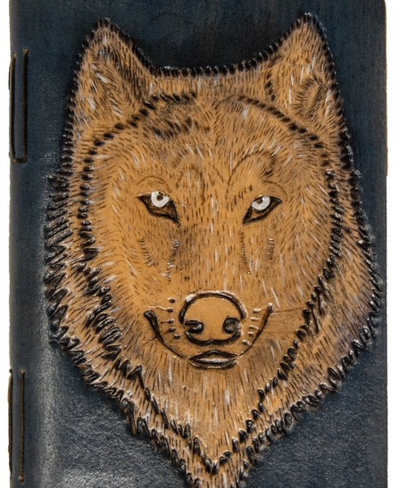 Small Leather Notebook with a Husky Dog Print - Multiple Colors - Black