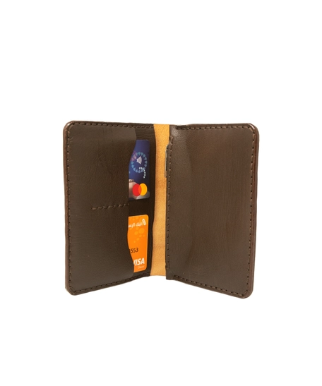 Brown Leather Passport Cover & Card Organizer with Printed Drawings