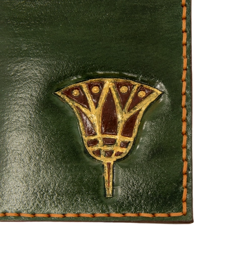 Bifold Leather Card Wallet with Printed Drawings - Green