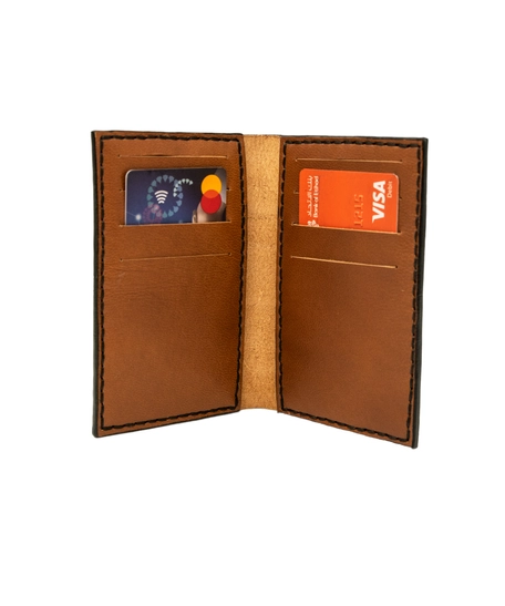 Brown Bifold Leather Card Wallet with Printed Drawings