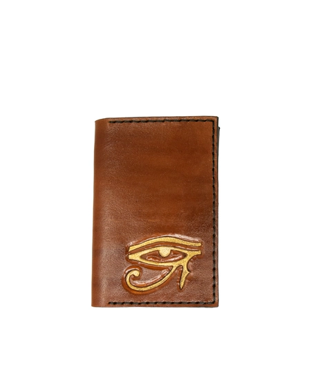 Brown Bifold Leather Card Wallet with Printed Drawings